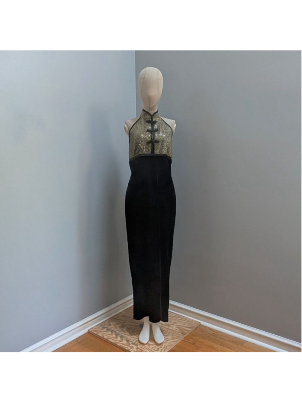 Fiesta Vintage Y2K 90s 00s Asian-inspired Black Gold Dress - Medium - Deadstock - Picture 2 of 8